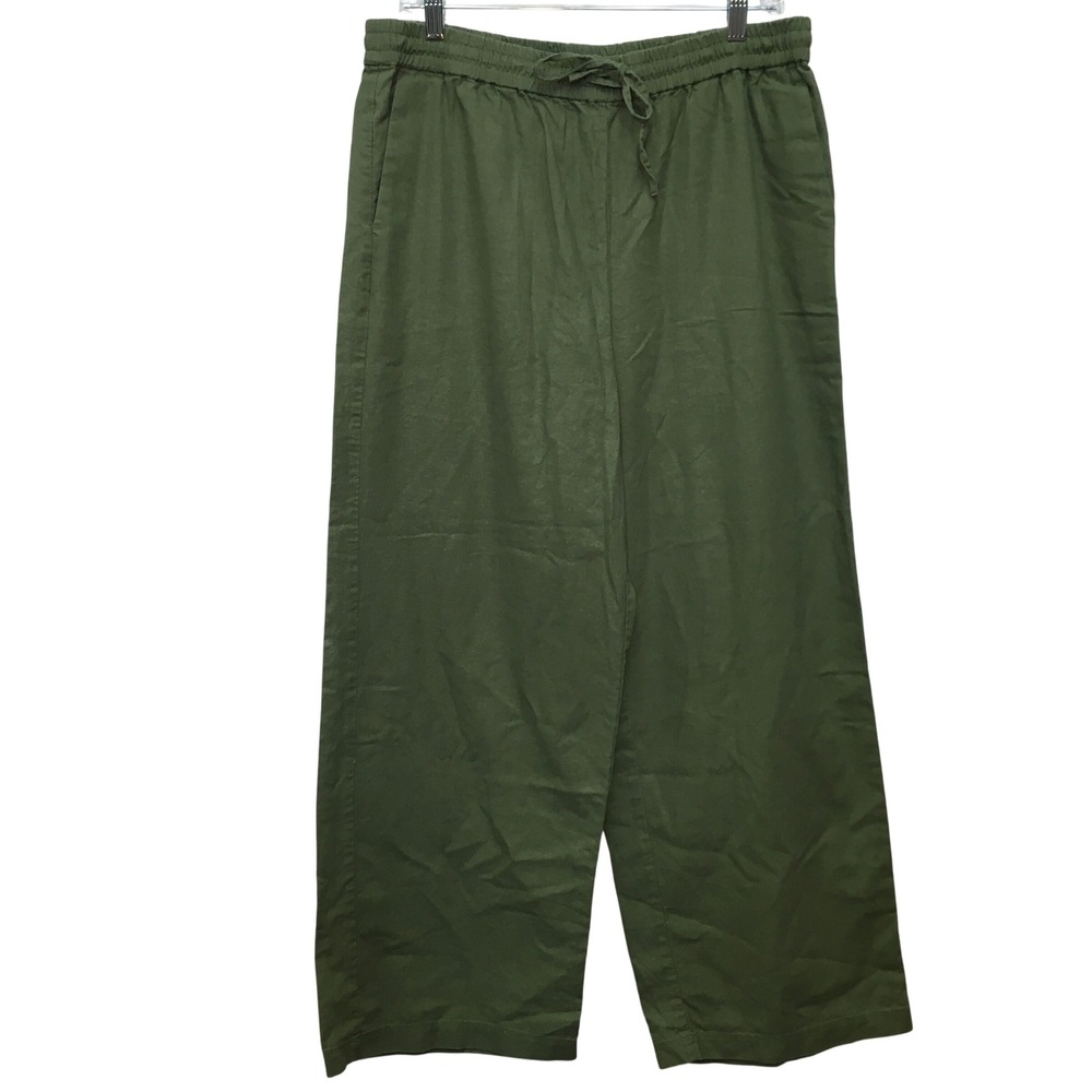 J.Crew Linen Blend Wide Leg Pants 12 Green Coastal Boho Minimalist Lagenlook